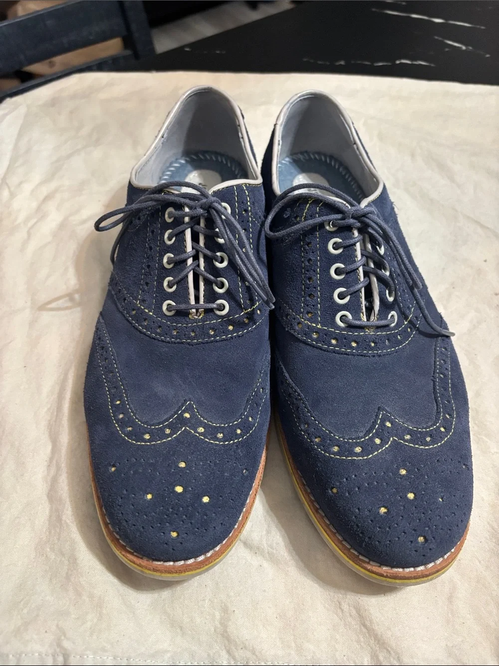 Johnston & Murphy Navy Suede Wingtip Oxfords